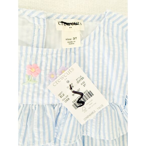 Crewcuts Factory | NWT Toddler Girls' Embroidered Seersucker Dress Blue White 3T - Picture 3 of 7
